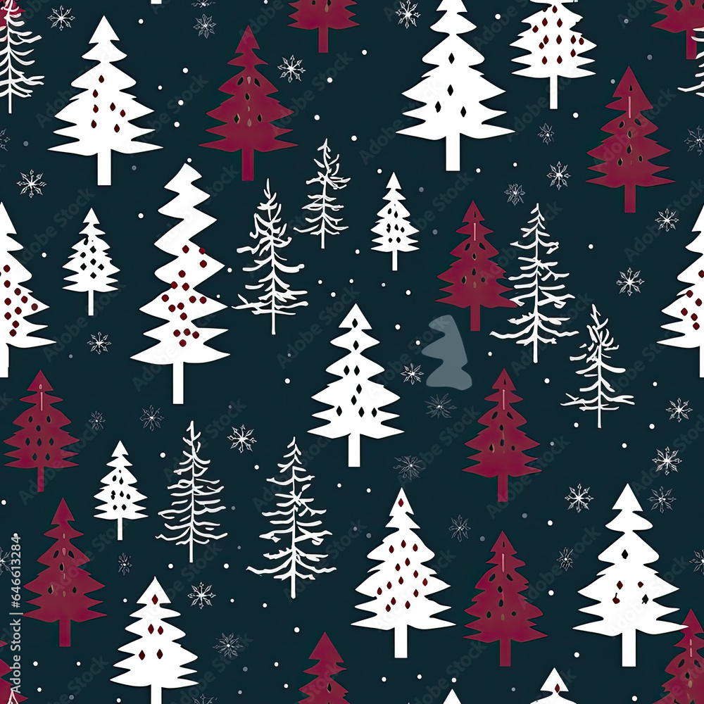 Christmas trees, forest green, burgundy, white snowflakes, vector, seamless pattern AI Generated Christmas trees, forest green, burgundy, white snowflakes, vector, seamless pattern AI Generated
