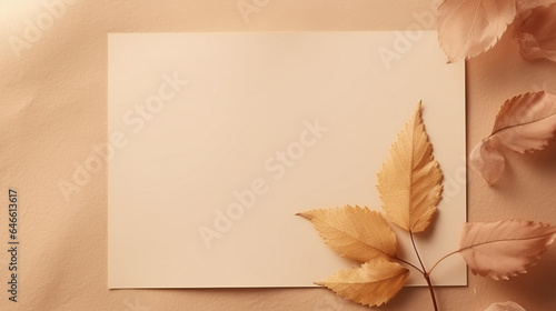 Autumn-Themed Creative Workspace with Cardboard and Leaves