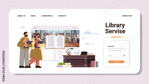 man woman teachers couple reading books in library happy labor day celebration concept horizontal