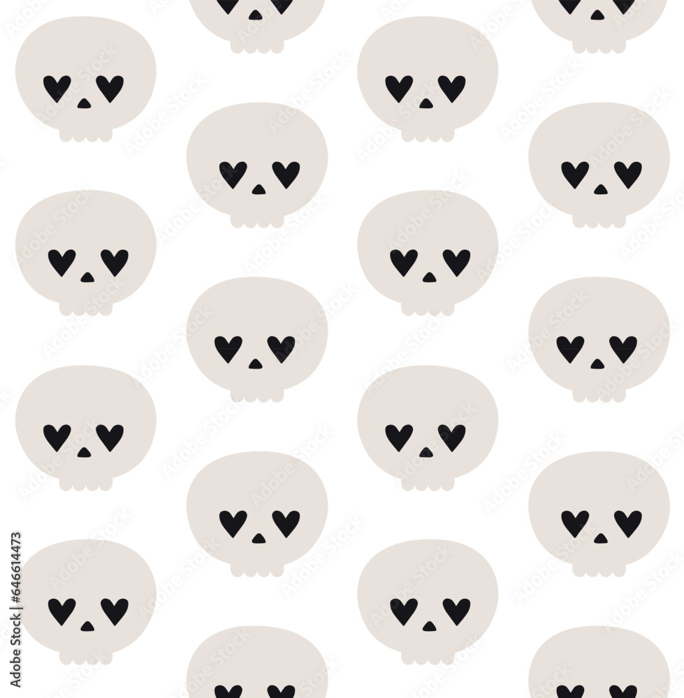 Vector seamless pattern of hand drawn groovy skull isolated on white background Vector seamless pattern of hand drawn groovy skull isolated on white background