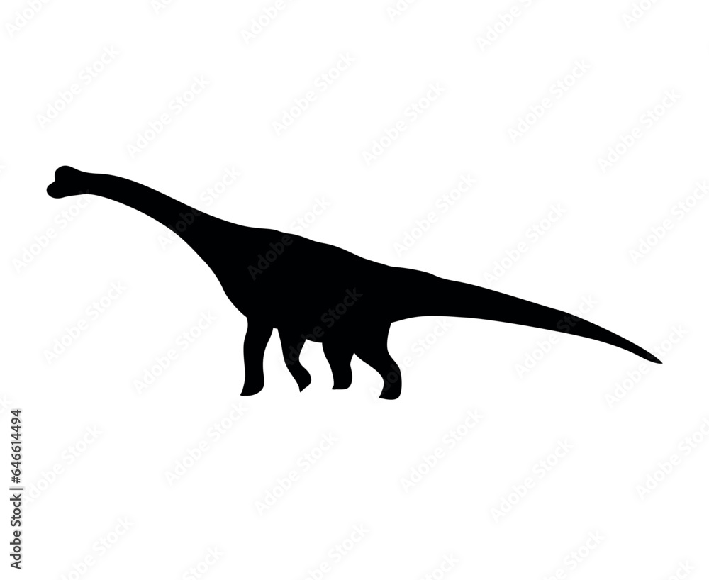 Vector hand drawn flat diplodocus dinosaur silhouette isolated on white background