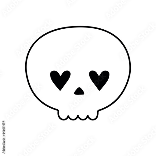 Vector hand drawn outline groovy skull isolated on white background