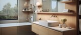 Minimalist aesthetic for bathroom decor with wooden cabinetry