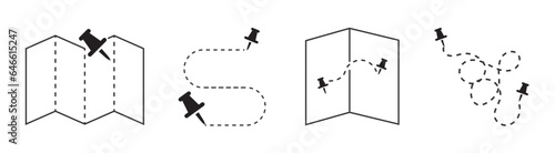 Geolocation map path distance. GPS cartography position. Pinpoint, map search, route, navigator - stock vector. A set of mapping icons
