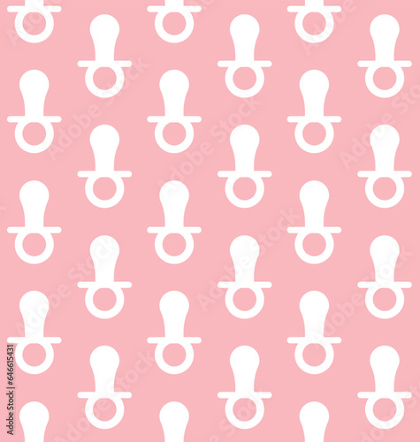 Vector seamless pattern of flat baby pacifier silhouette isolated on pink background