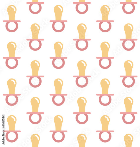 Vector seamless pattern of flat baby pacifier isolated on white background