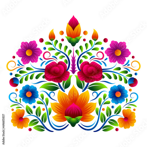 Mexican folk art floral vector,  Dia de los muertos flower frame vector design