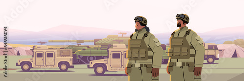 male and female army soldiers in camouflage helmets and life vests standing together military service happy labor day celebration