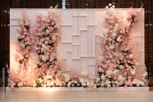 wedding backdrop aesthetic flower decoration light pink indoor minimalist studio background