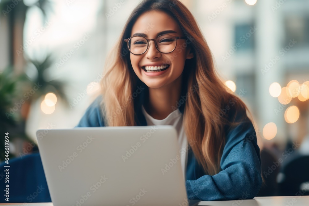 Happy Smiling beautiful woman working on a laptop. Happy Smiling beautiful woman working on a laptop.
