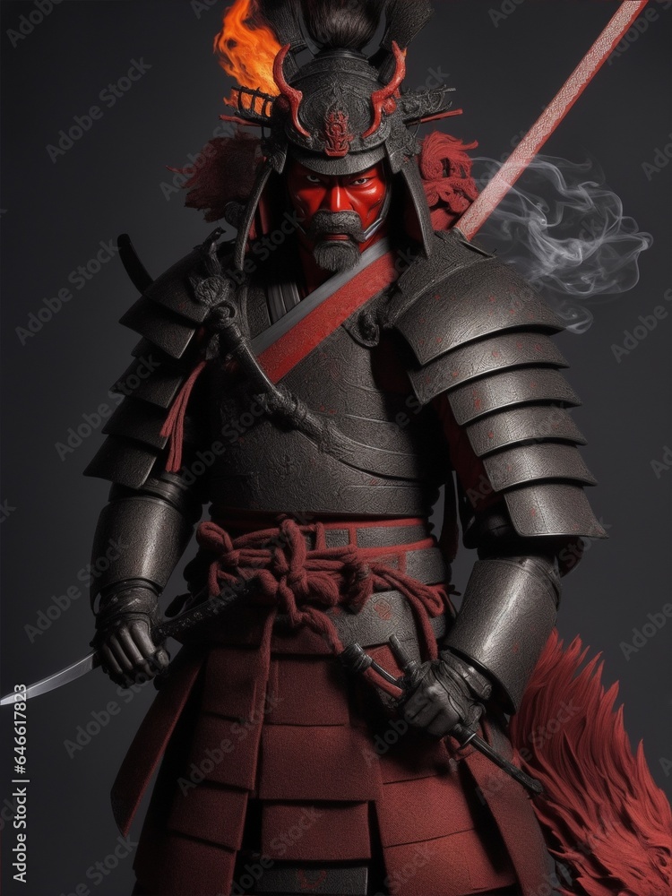Fototapeta premium Japanese samurai portrait, generative AI