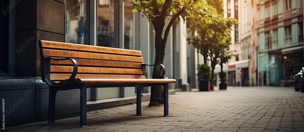 City sidewalk with bench.