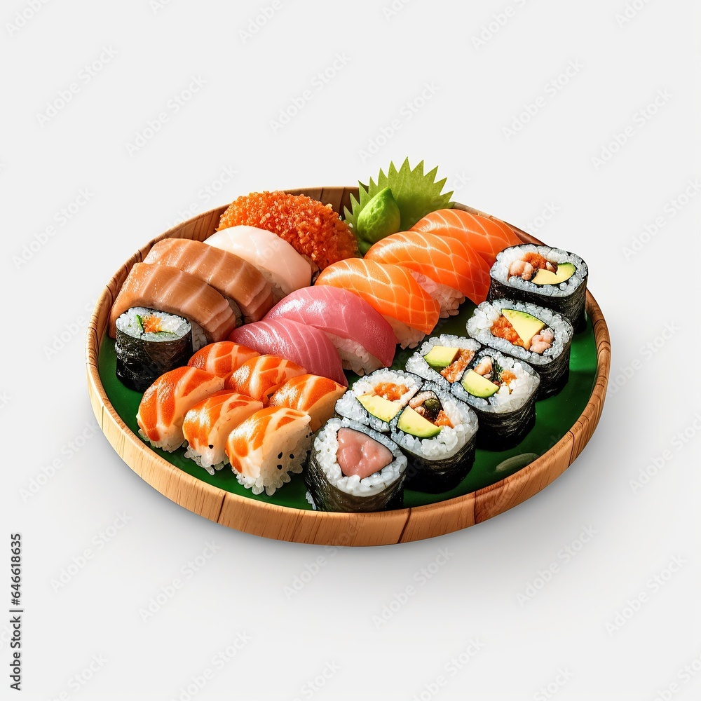 free photo Sushi rolls served on a plate.generative AI