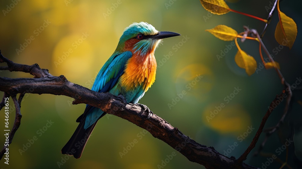 Fototapeta premium Species of bird with beautiful plumage perched in a tree