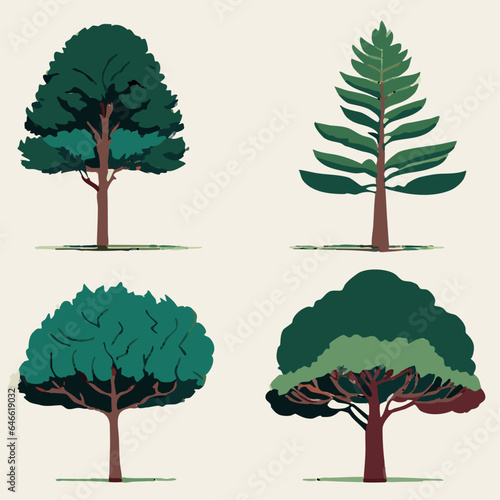 Set of green and beautiful trees