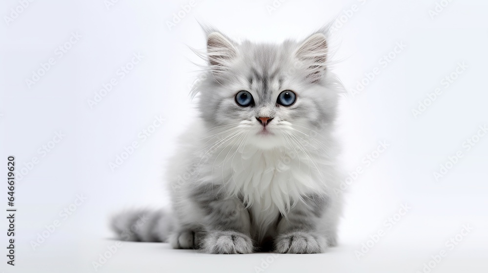 free photos cute white cat white background.Generative AI