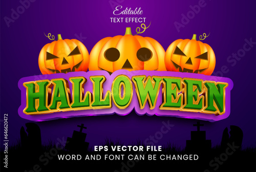 Halloween pumpkin 3d editable vector text effect