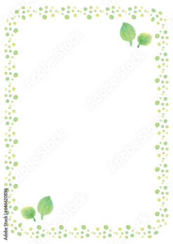 緑のドットと葉っぱのフレーム-縦型