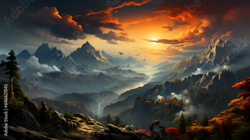 View of sunrise in the mountains