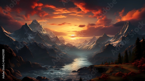View of sunrise in the mountains