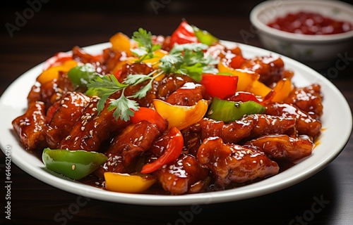 Chinese cuisine, capsicum Very tasty fried chicken. Generative AI