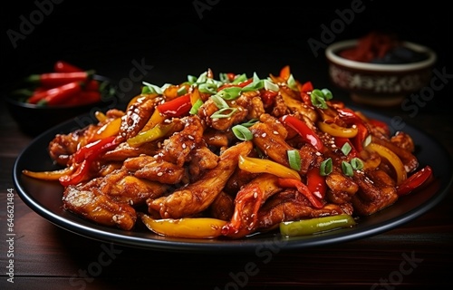 Chinese cuisine, capsicum Very tasty fried chicken. Generative AI