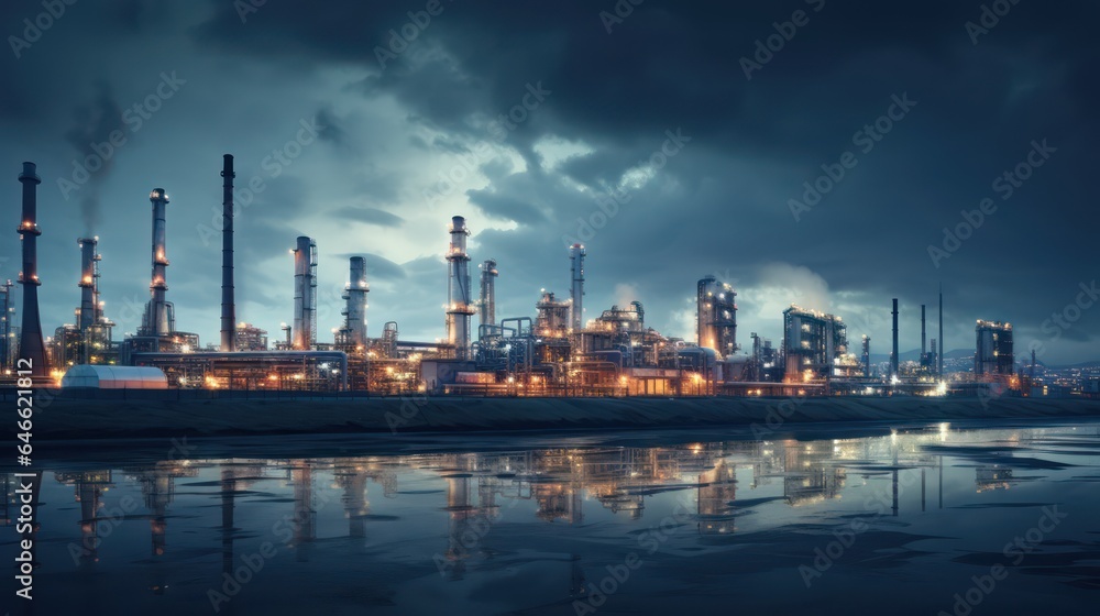 Oil refinery field at night. The petrochemical industry. Oil refinery field at night. The petrochemical industry.