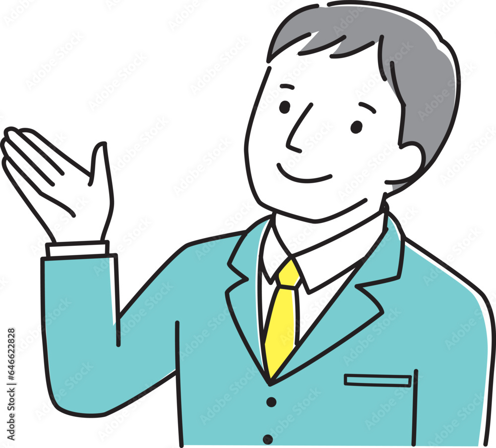 笑顔で案内をするスーツ姿の若い男性 笑顔で案内をするスーツ姿の若い男性