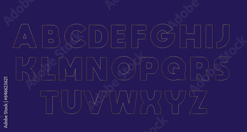 Golden outline alphabet letters font