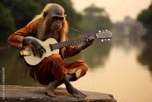 cool monkey playing guitar