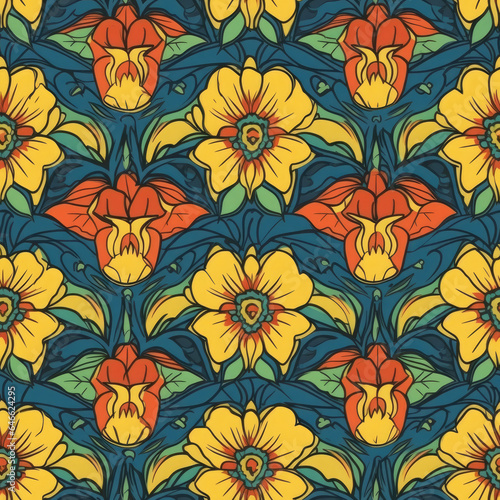 Daffodil deco colourful  vibrant tile AI Generated