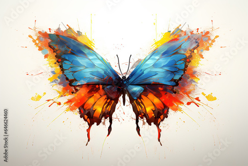 Image of beautiful colorful of a butterfly on white background. Insect. Illustration, Generative AI. © yod67
