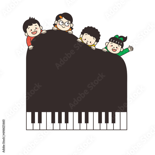 ピアノと楽しそうな子ども達のイラスト