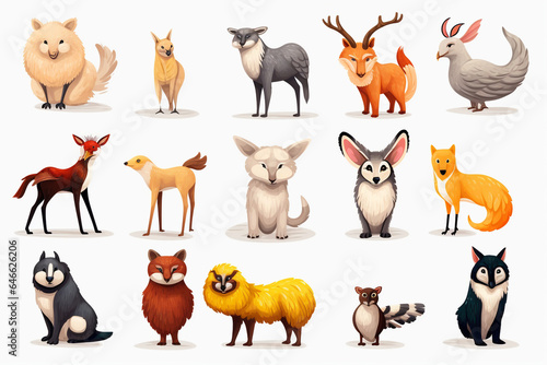 collection of vector animals white background