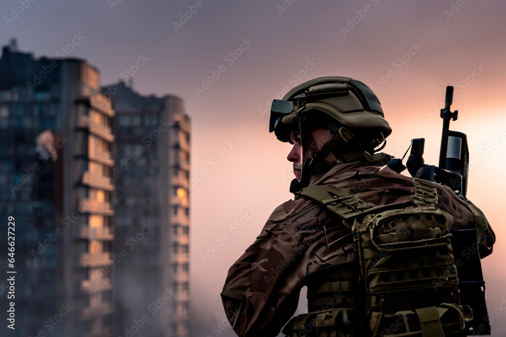 Soldier In Destroyed City