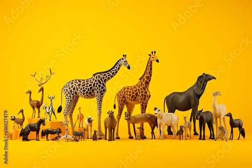 collection of vector animals yellow background