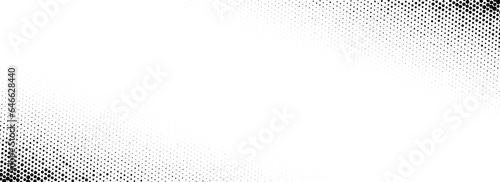 Corner halftone texture. Dotted gradient pattern background. Abstract faded pop art wallpaper. Vanishing spotted radial design backdrop for print, banner, poster, flyer, cover. Vector illustration