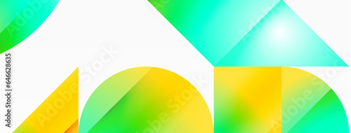 Serene gradient template. Circles and triangles mingle in minimalist perfection. Gentle fusion of forms and hues creates balanced yet captivating backdrop, embodying modern sophistication