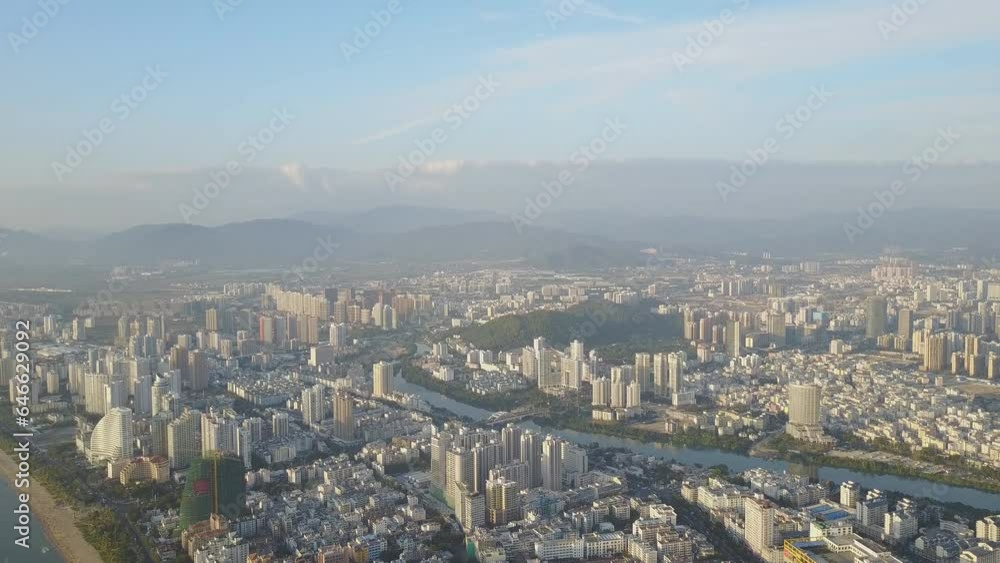 China Hainan island, city of Sanya, aerial view on man-made island in the form China Hainan island, city of Sanya, aerial view on man-made island in the form