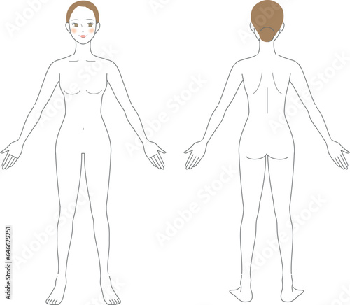 前向きと後ろ向きの全身女性のイラスト