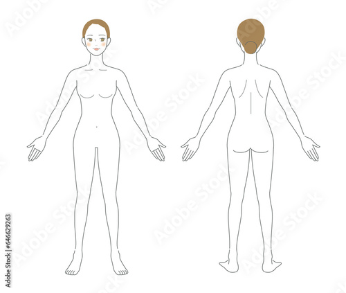 前向きと後ろ向きの全身女性のイラスト