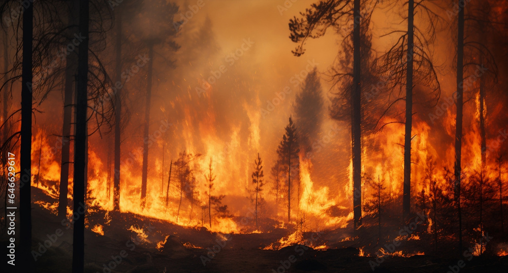 Forest disaster burning nature wildfire heat smoke hot trees wood fire