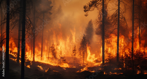 Forest disaster burning nature wildfire heat smoke hot trees wood fire © SHOTPRIME STUDIO