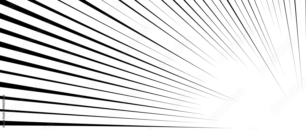 Obraz premium Diagonal speed lines background. Comic book explosion lines wallpaper. Abstract black and white flash frame design. Manga or anime cartoon light beam sun burst. Pop art corner effect. Vector backdrop