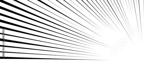 Diagonal speed lines background. Comic book explosion lines wallpaper. Abstract black and white flash frame design. Manga or anime cartoon light beam sun burst. Pop art corner effect. Vector backdrop