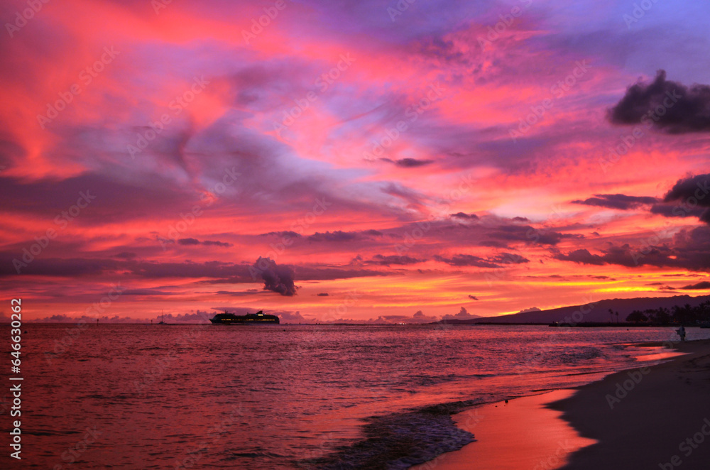 Beautiful Sunset in Waikiki Beach