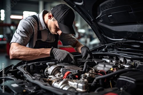 Professional mechanic working in auto repair shop. Car service and maintenance concep