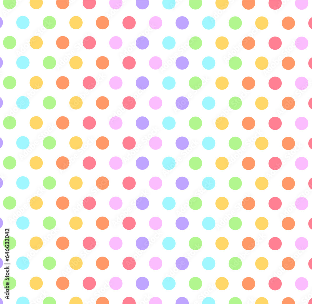 Colorful rainbow polkadots seamless pattern geometric background. Polkadot pattern design for wrapping, fabric, backdrop, poster, cover, wallpaper. 