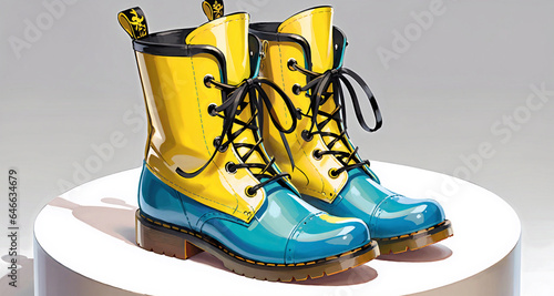 黄色と水色のブーツ generative
