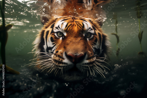 tiger swimming in under water  create using generative AI tools